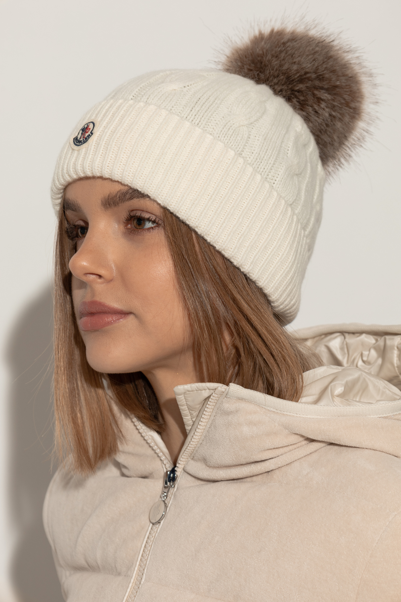 Cream Pom pom hat Moncler Vitkac Canada